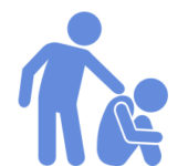 an icon of a person reaching to another person who is in the fetal position